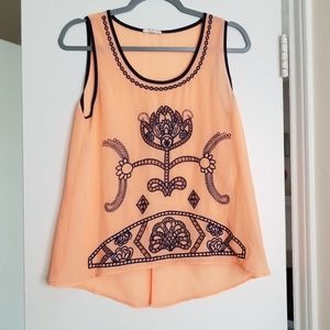 Embroidered Navy and Orange Tank Top